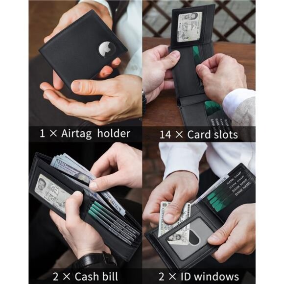 Genuine Leather RFID Blocking Men's Wallet with Airtag Holder 2 ID Windows - Picture 4 of 7